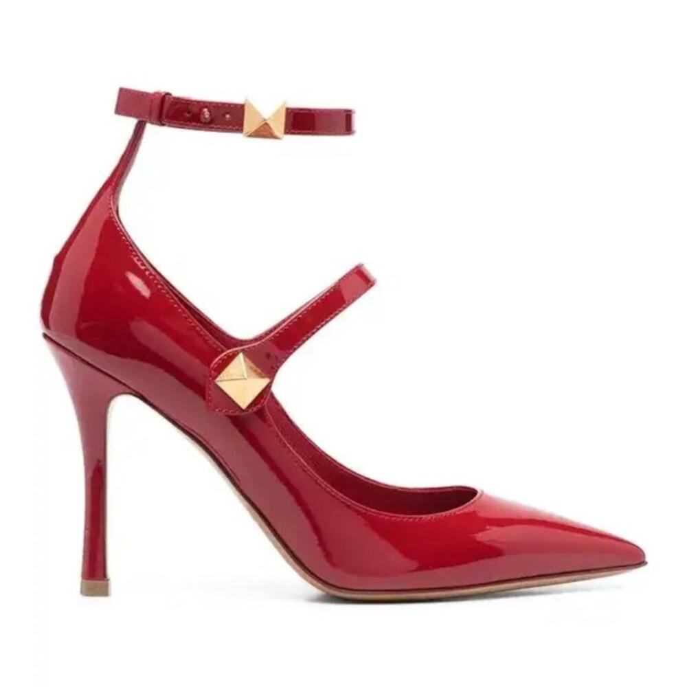 Valentino Garavani Red Pointed-toe Patent Leather stud Pumps 39.5